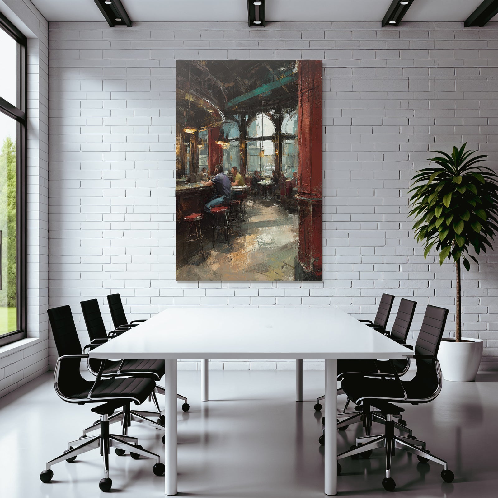 Busy interior view of a bar or cafe with a warm atmosphere