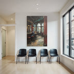 Busy interior view of a bar or cafe with a warm atmosphere