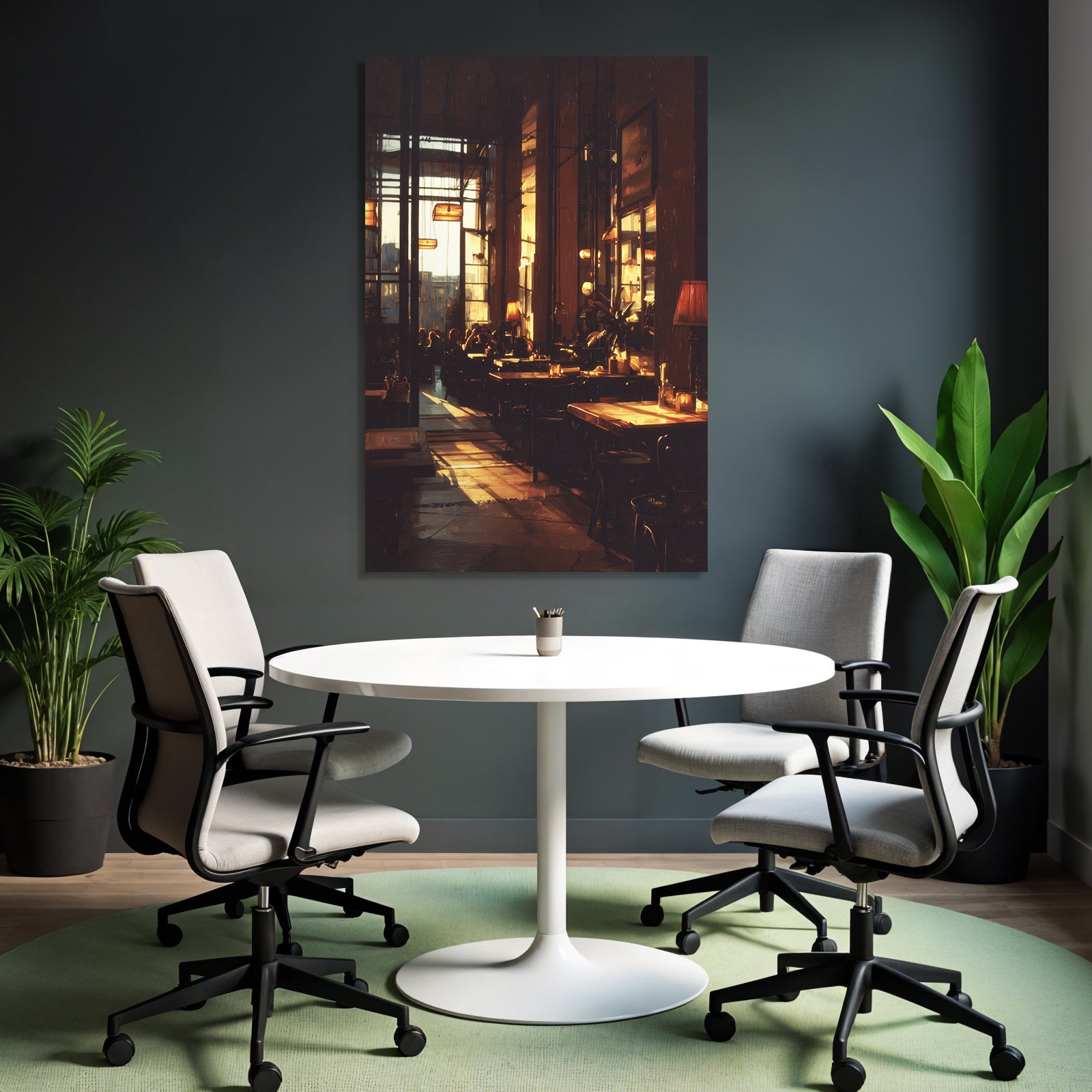 Cafe Interior View Warm Lighting At Sunset Cozy Atmosphere
