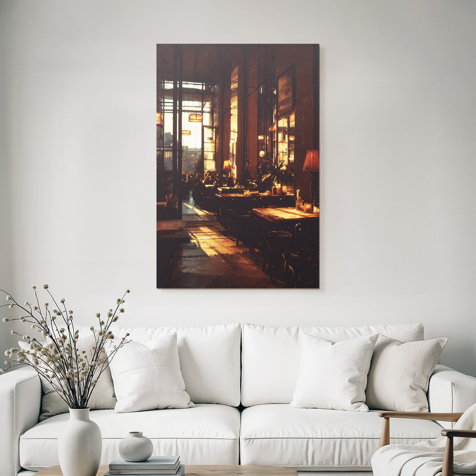 Cafe Interior View Warm Lighting At Sunset Cozy Atmosphere