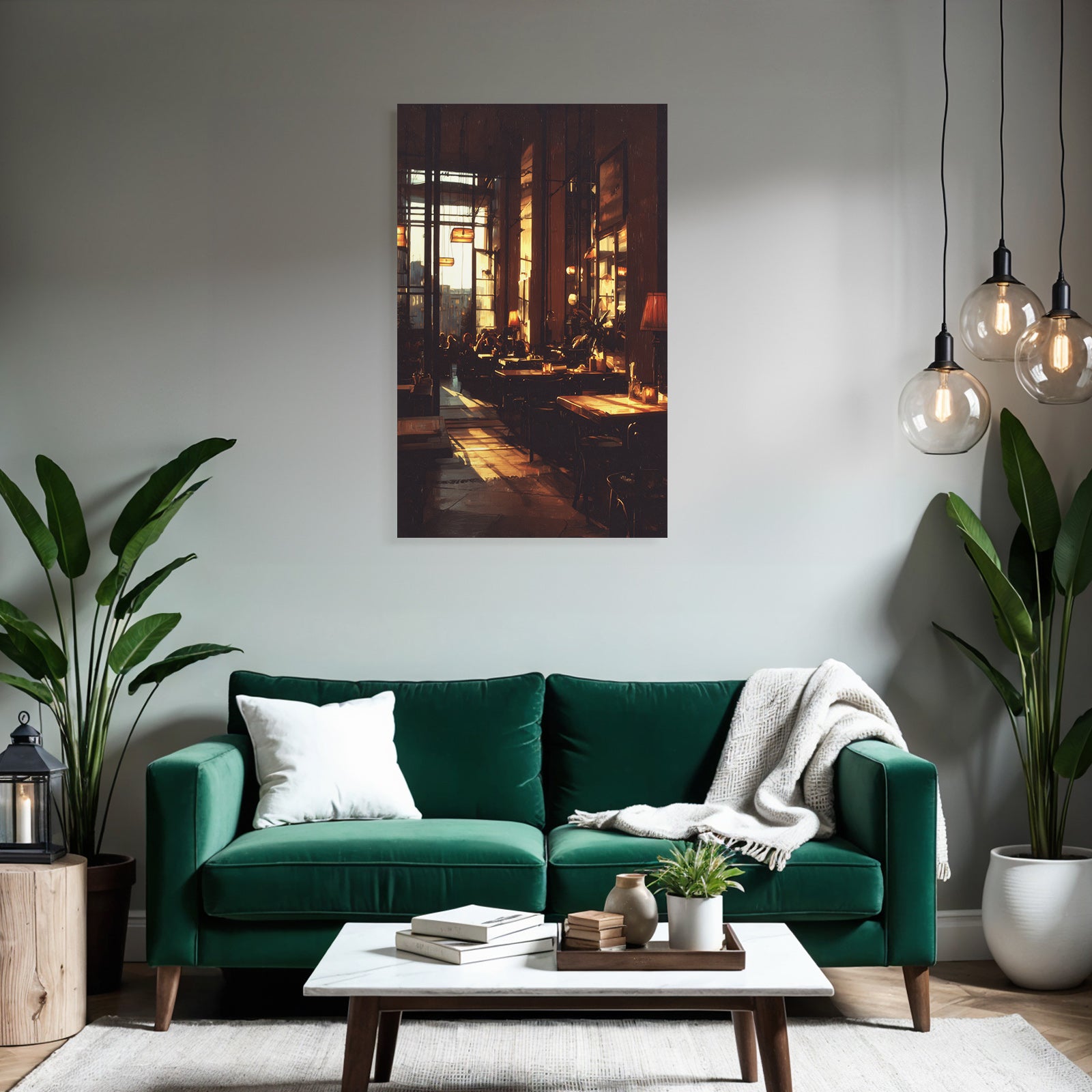 Cafe Interior View Warm Lighting At Sunset Cozy Atmosphere