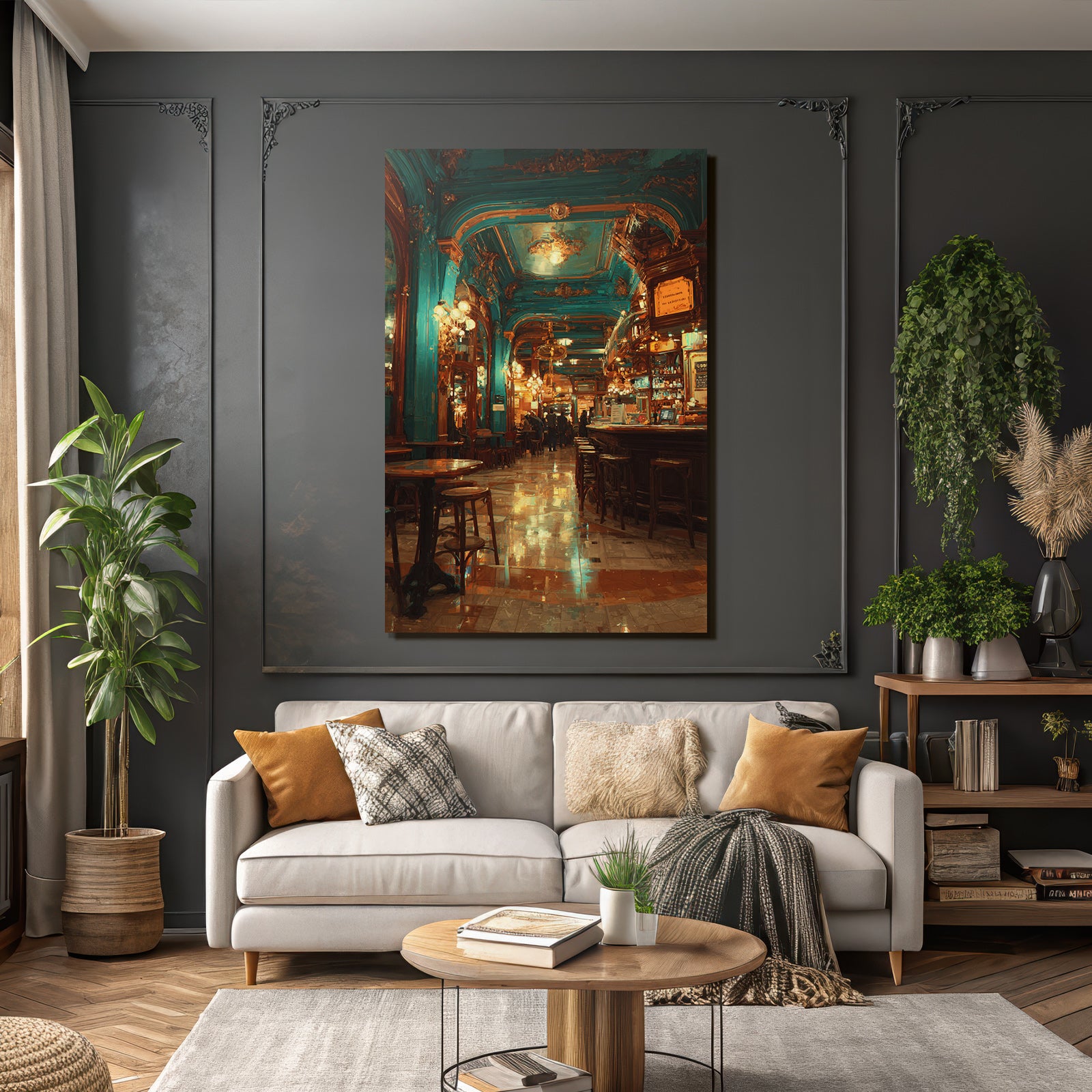 Elegante Bar Innenansicht Gold Und Blau Schickes Ambiente