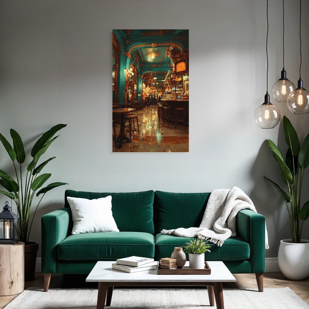 Elegante Bar Innenansicht Gold Und Blau Schickes Ambiente