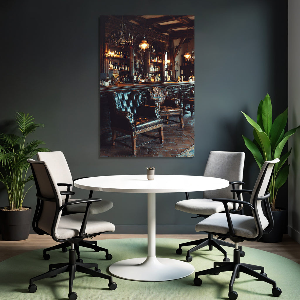 Elegante Lounge Mit Leder Stühlen Und Holzbar