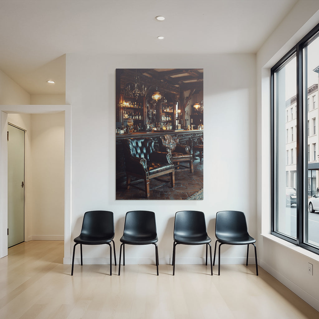 Elegante Lounge Mit Leder Stühlen Und Holzbar