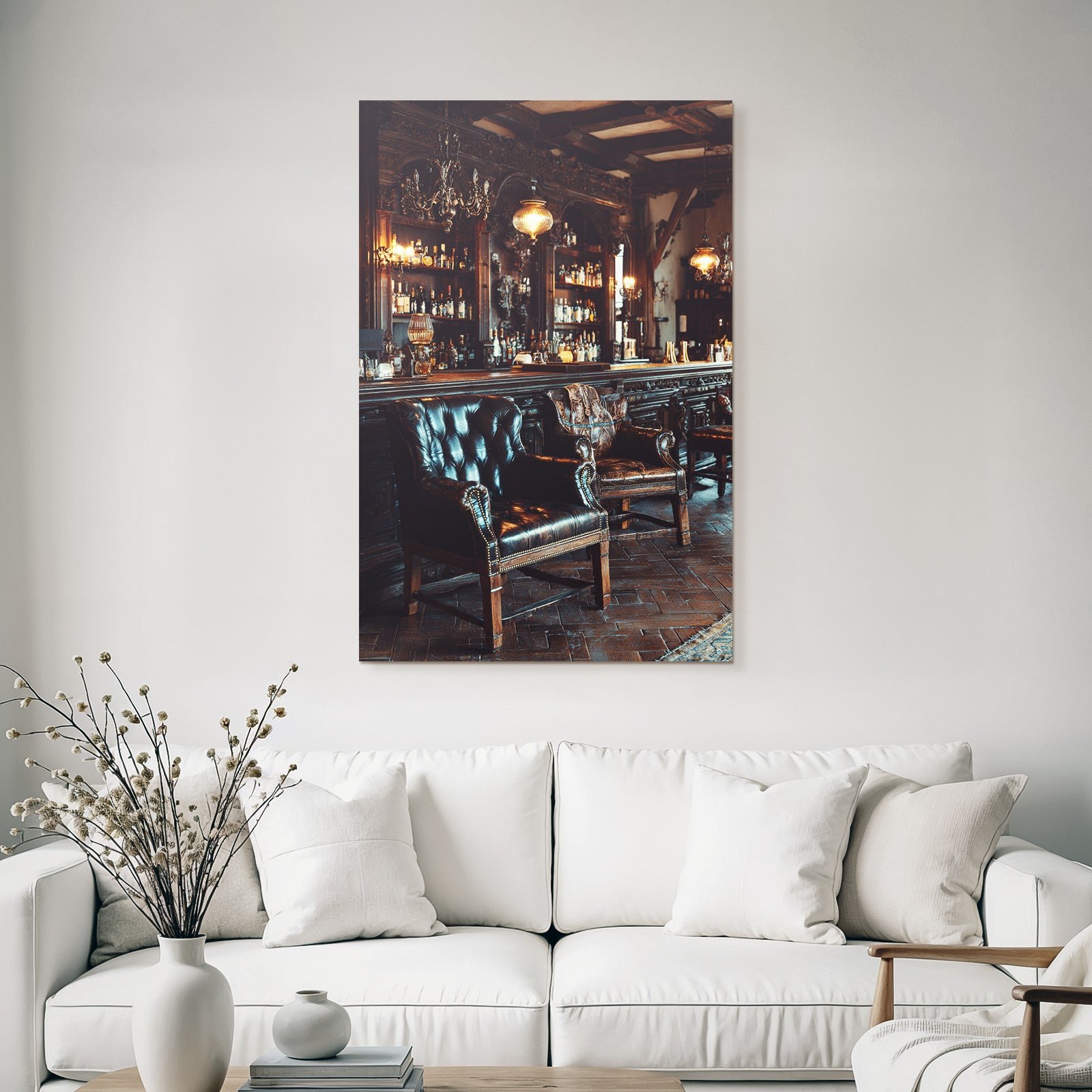 Elegante Lounge Mit Leder Stühlen Und Holzbar
