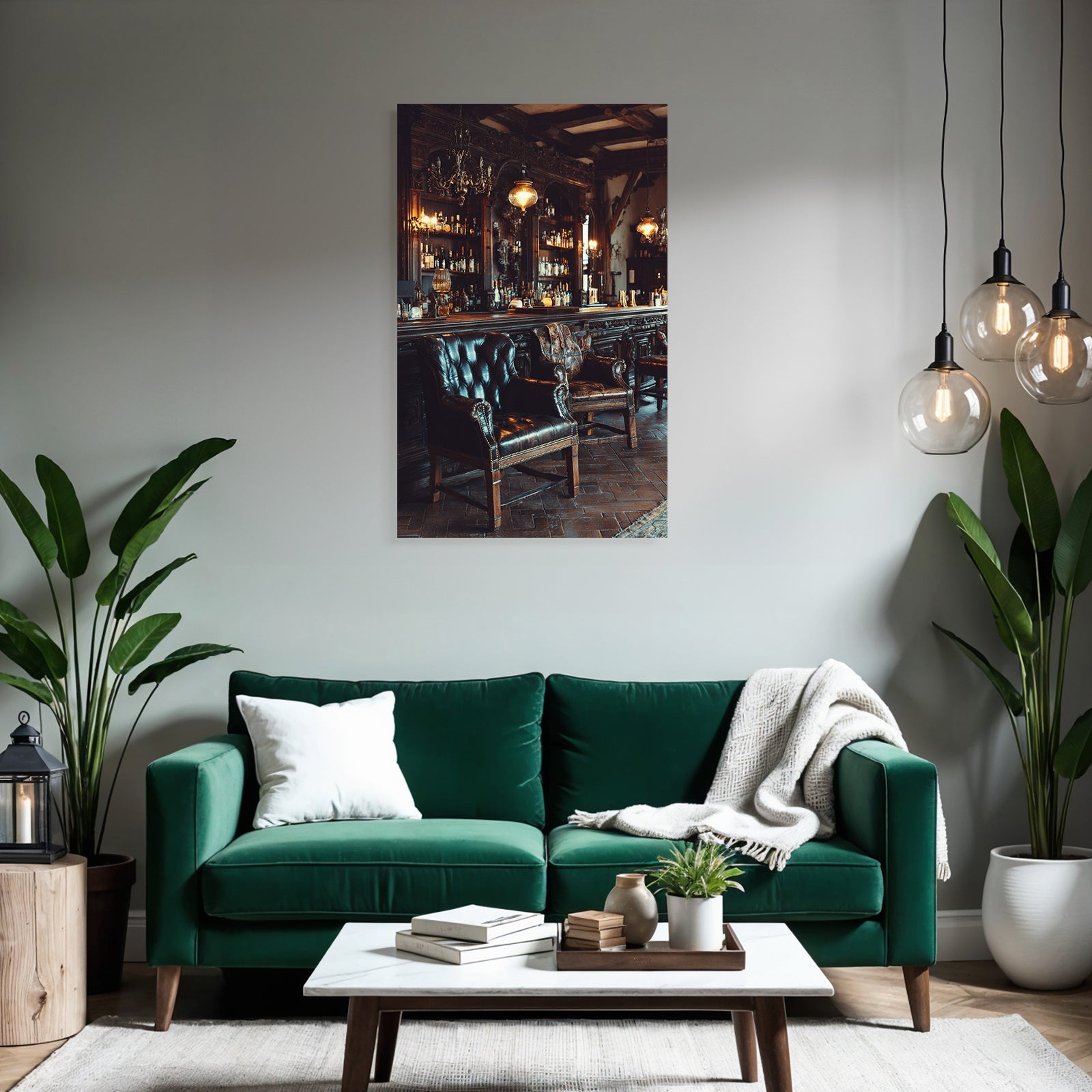 Elegante Lounge Mit Leder Stühlen Und Holzbar