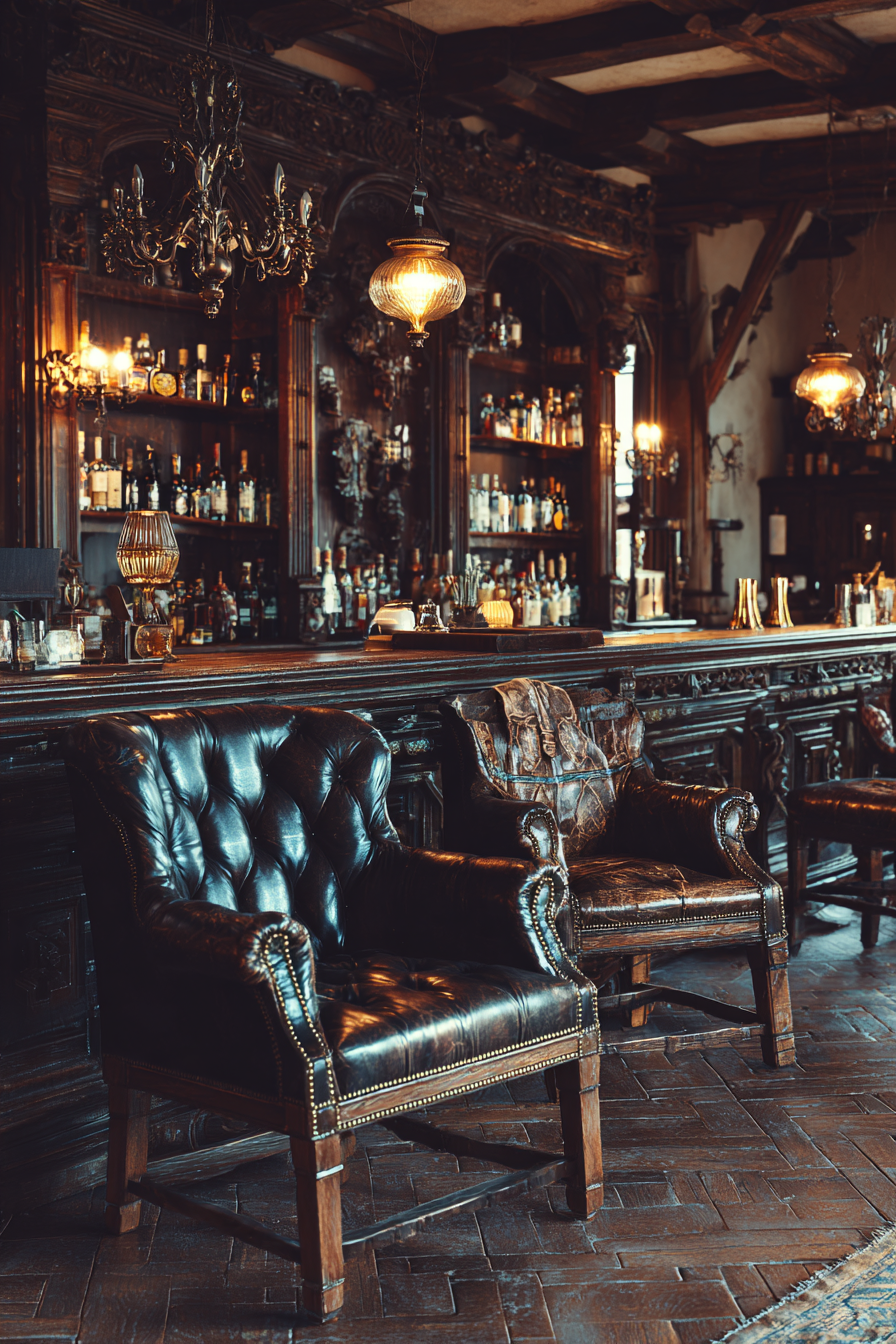 Elegante Lounge Mit Leder Stühlen Und Holzbar | Bars Cafes Theater Bibliotheken | Architektur