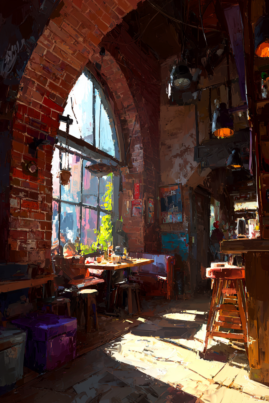 Gemütliches Interior Cafe Restaurant Warme Beleuchtung Exponierte Backsteinwände | Bars Cafes Theater Bibliotheken | Architektur
