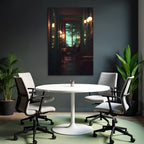 Cozy interior of an Arquivo Cafe with warm lights and plants