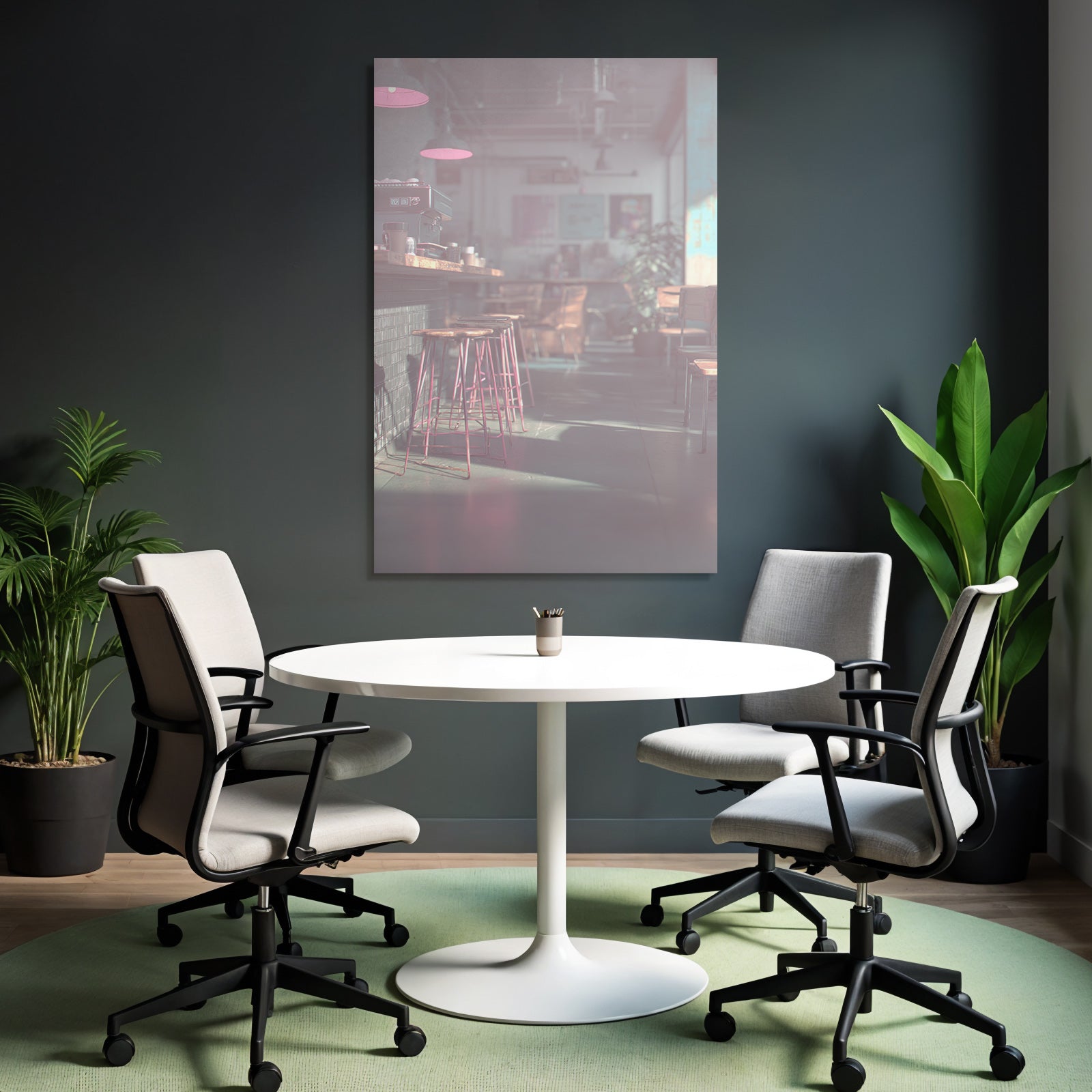 Modern Cafe With Bar And Pink Light Design In Inviting Ambience