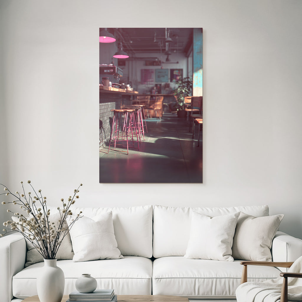Modern Cafe With Bar And Pink Light Design In Inviting Ambience