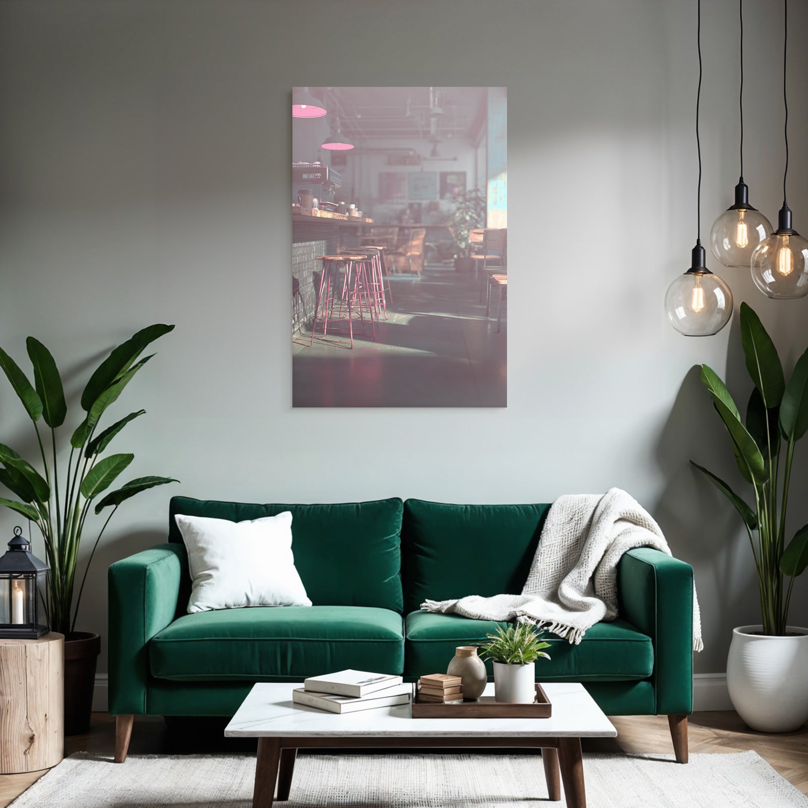 Modern Cafe With Bar And Pink Light Design In Inviting Ambience