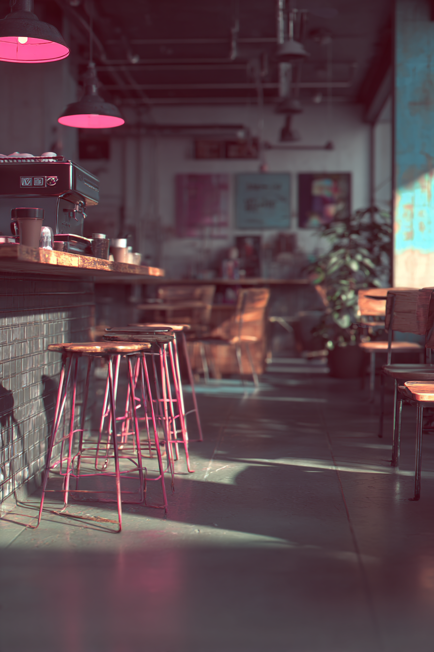 Moderne Cafe Mit Bar Und Pinkem Licht Designe In Einladendem Ambiente | Bars Cafes Theater Bibliotheken | Architektur