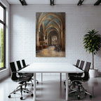 Ornate Interior With Grand Arches Blue Ceiling Cafe Area