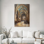 Ornate Interior With Grand Arches Blue Ceiling Cafe Area