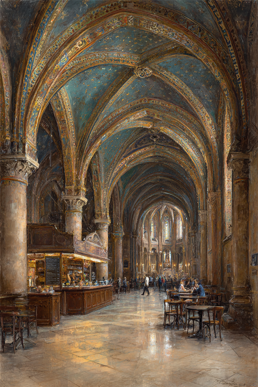 Ornate Interior With Grand Arches Blaün Decke Cafe Area | Bars Cafes Theater Bibliotheken | Architektur