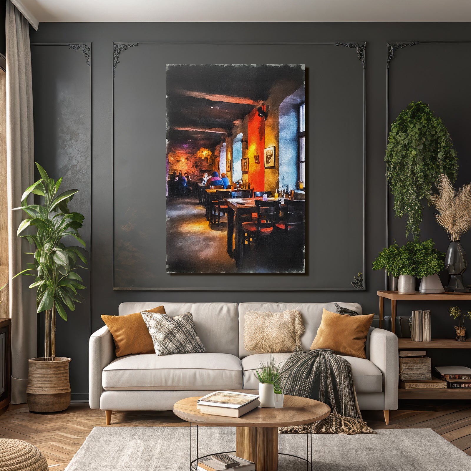 Restaurant Interior Cozy Atmosphere With Artworks