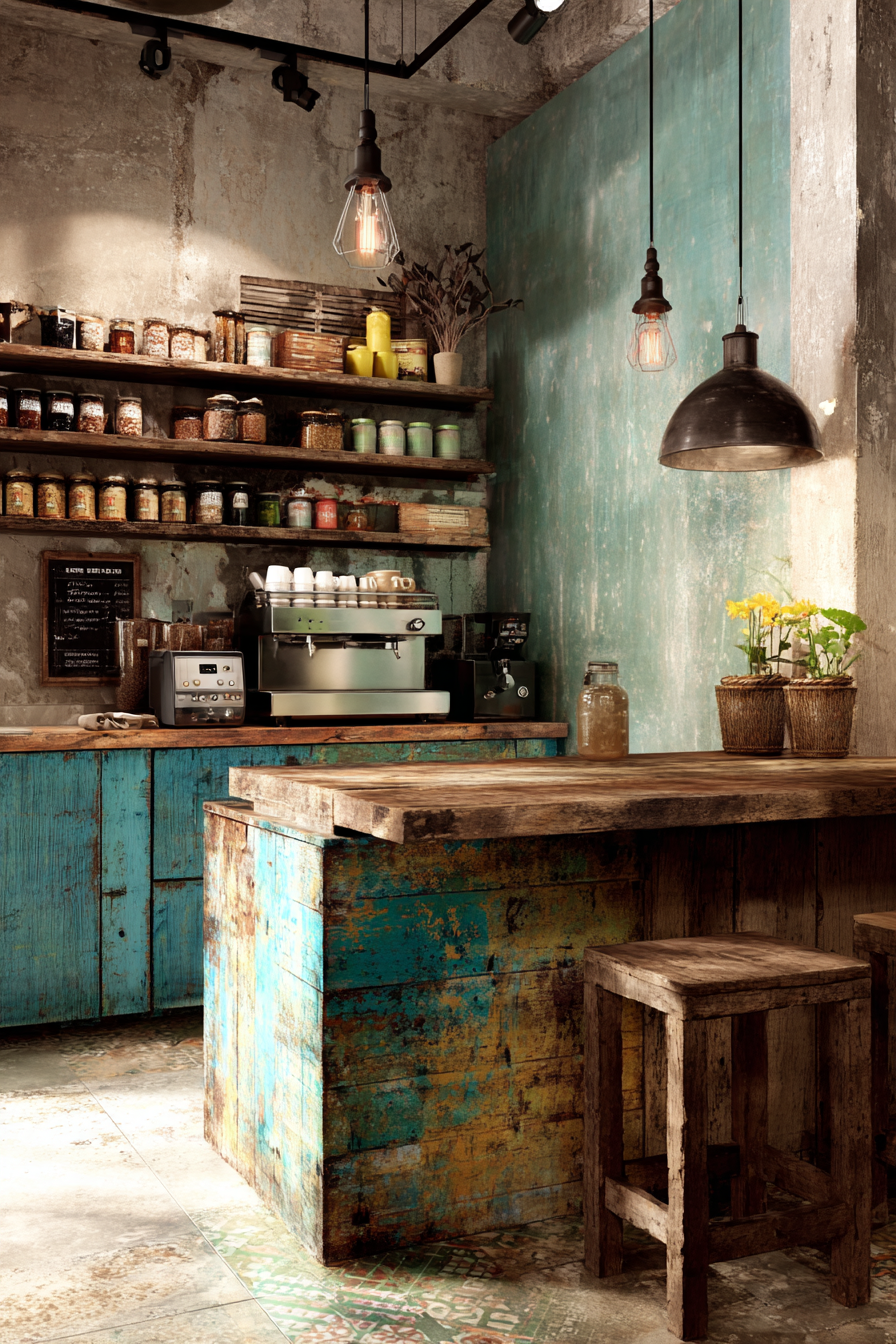Rustikales Cafe Innere Holz Theke Regale Kaffeemaschine | Bars Cafes Theater Bibliotheken | Architektur