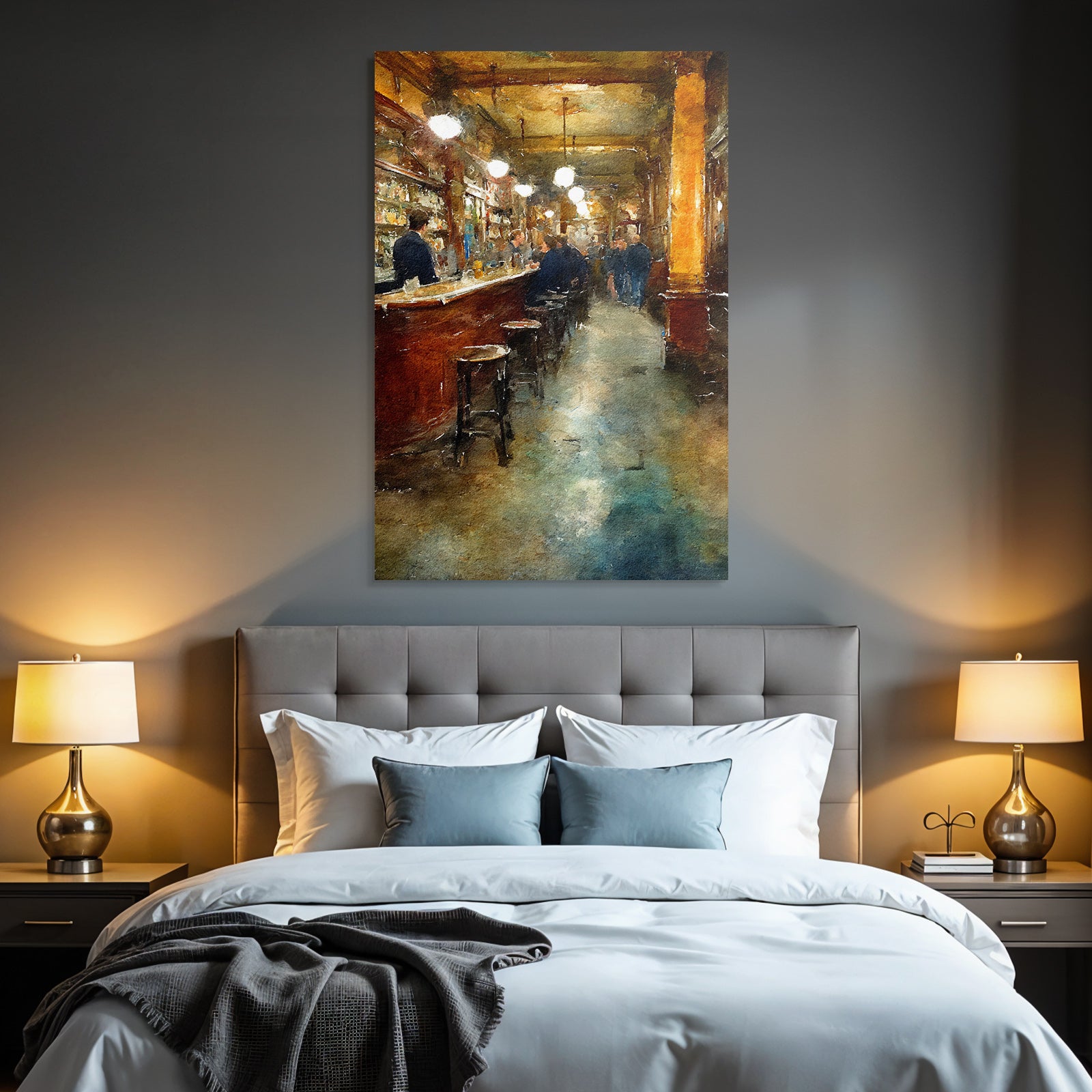 Watercolor style bar interior view inviting atmosphere