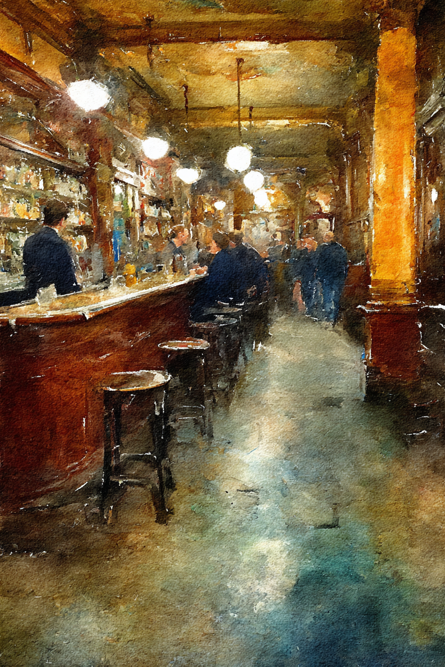 Wasserfarben Stil Bar Innenansicht Einladende Atmosphäre | Bars Cafes Theater Bibliotheken | Architektur