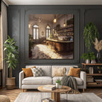 Elegant bar cafe interior with plants and warm light