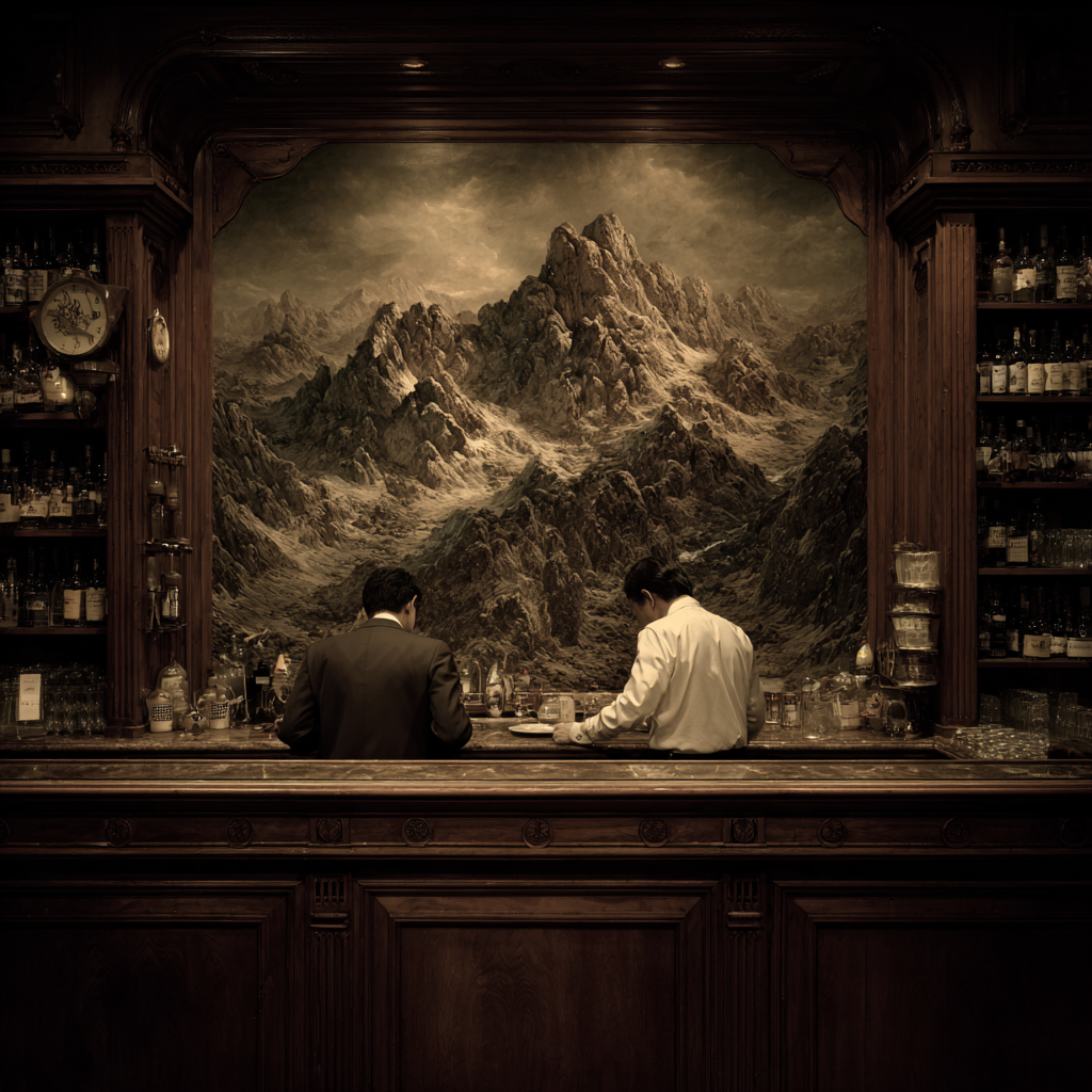Gedimmte Bar Szene Mit Two Personen Im Suit Und Weisshemd | Bars Cafes Theater Bibliotheken | Architektur