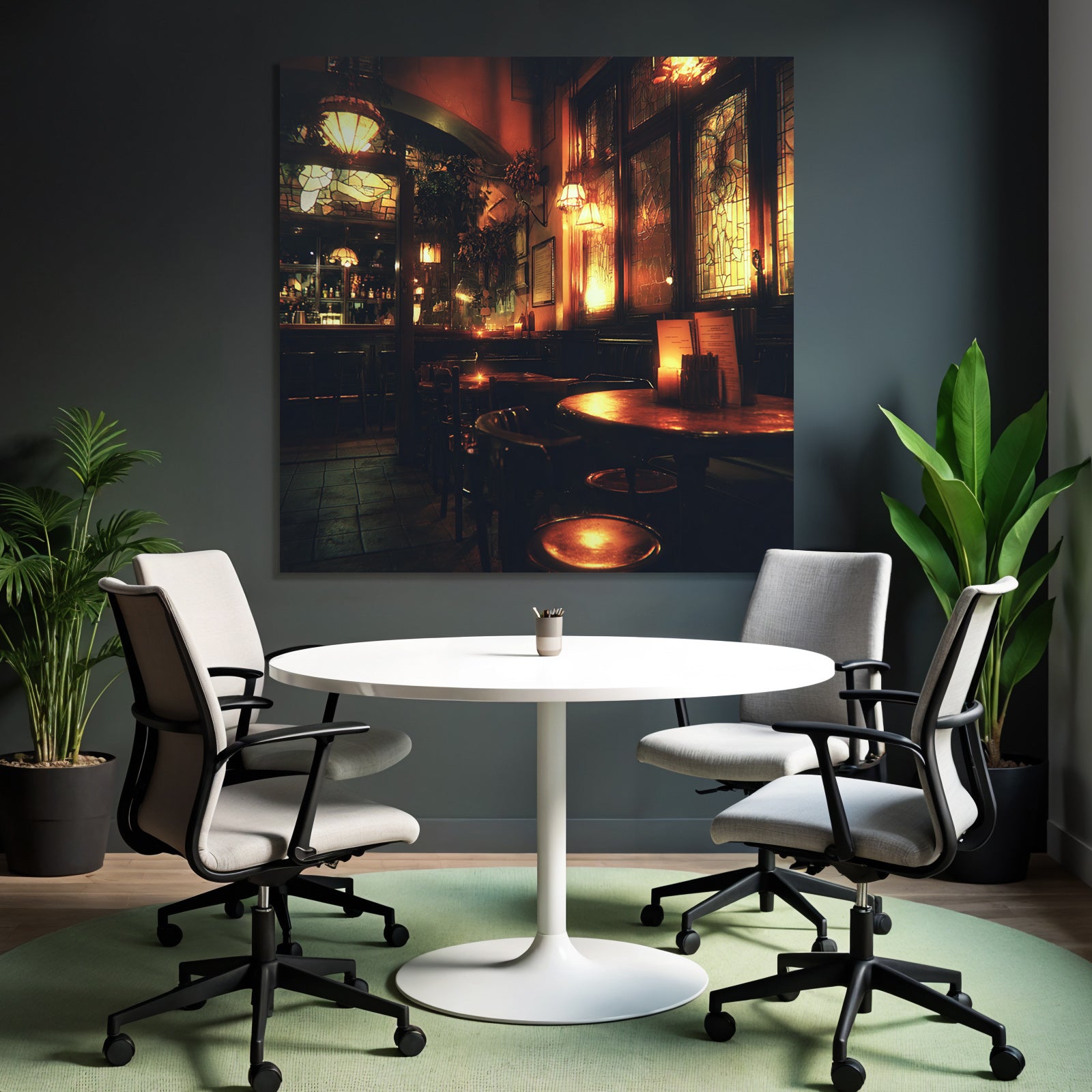 Cozy Interior Bar Restaurant With Atmospheric Lighting
