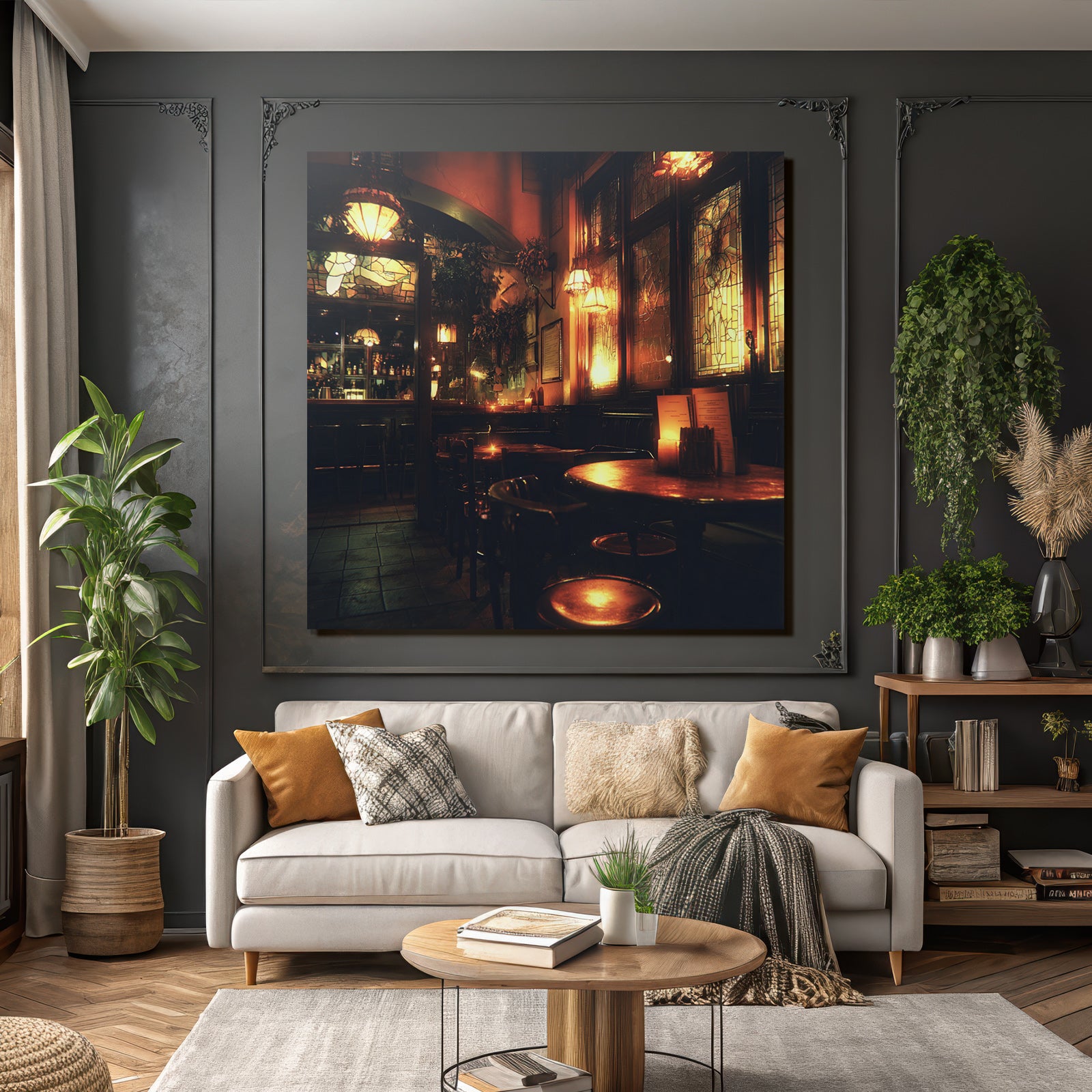 Cozy Interior Bar Restaurant With Atmospheric Lighting