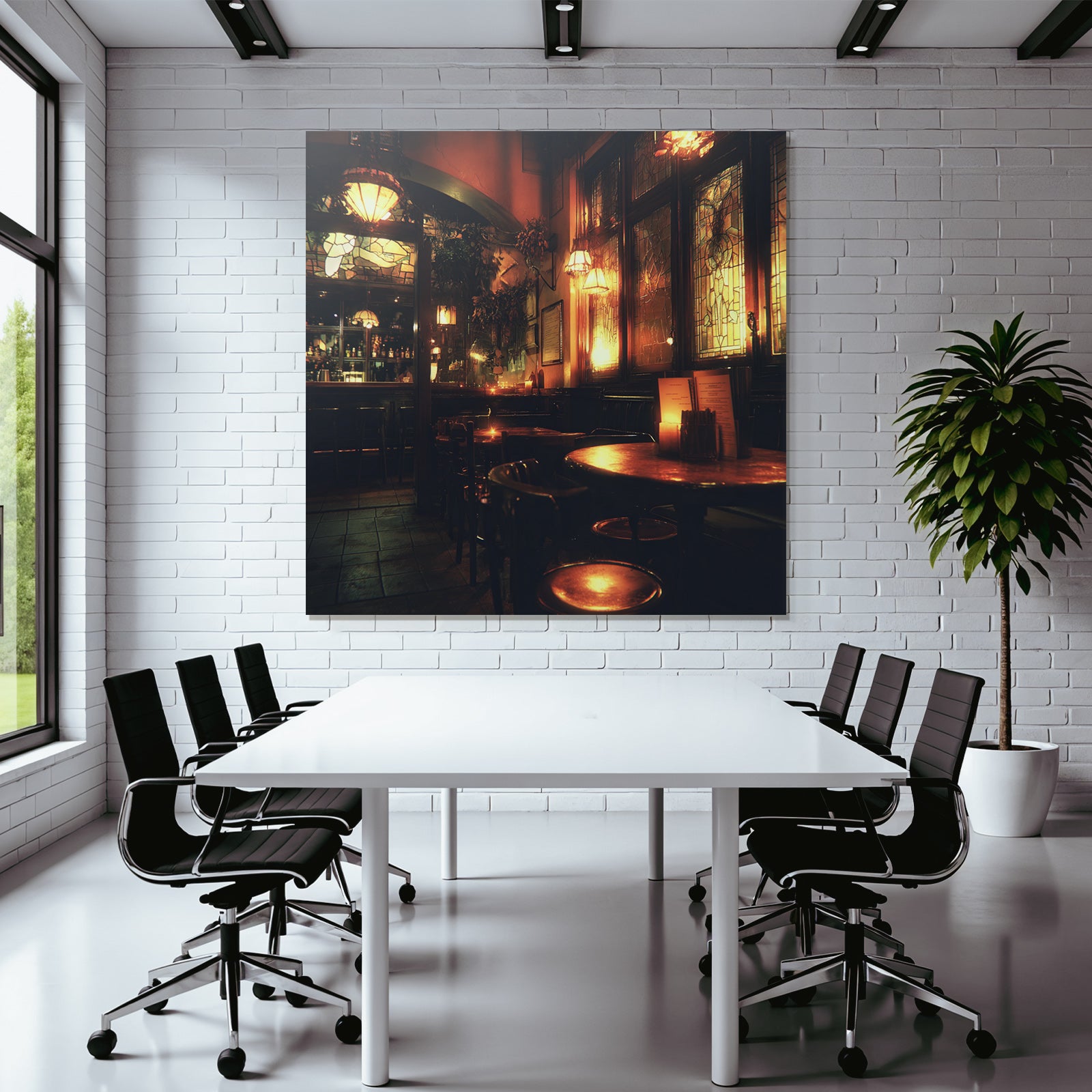 Cozy Interior Bar Restaurant With Atmospheric Lighting