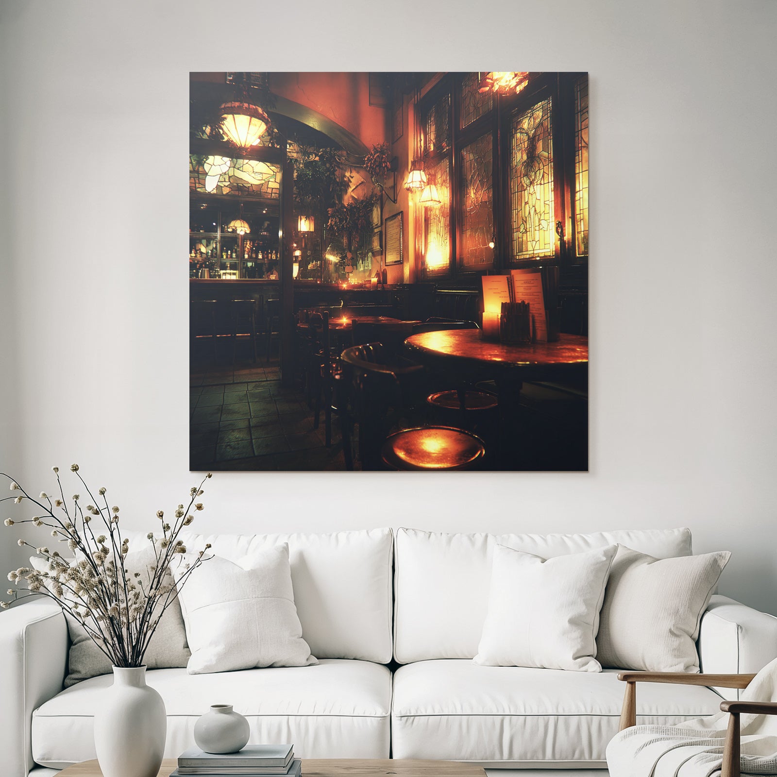 Cozy Interior Bar Restaurant With Atmospheric Lighting
