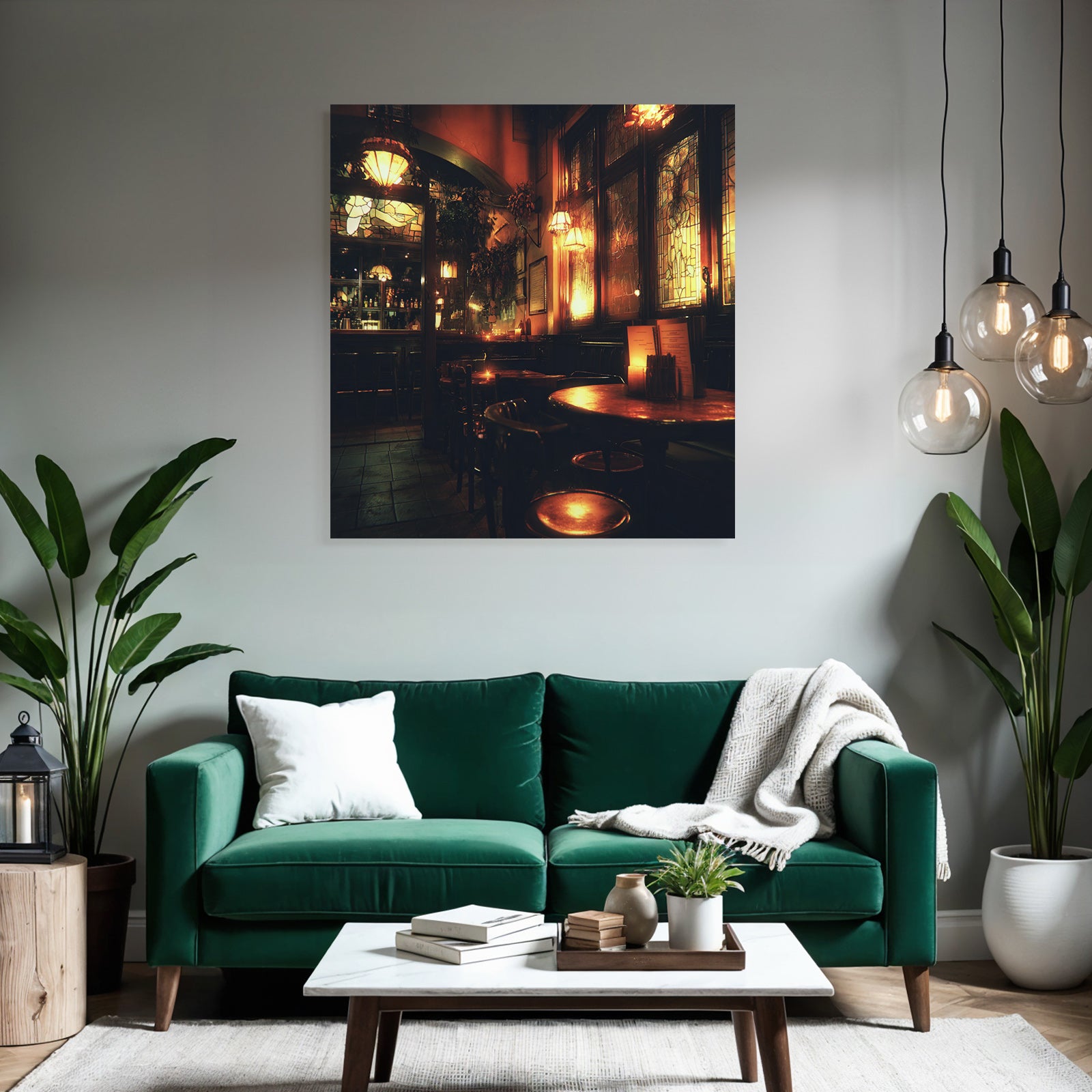 Cozy Interior Bar Restaurant With Atmospheric Lighting