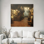 Artistic interior view of the gallery with ships in the harbor