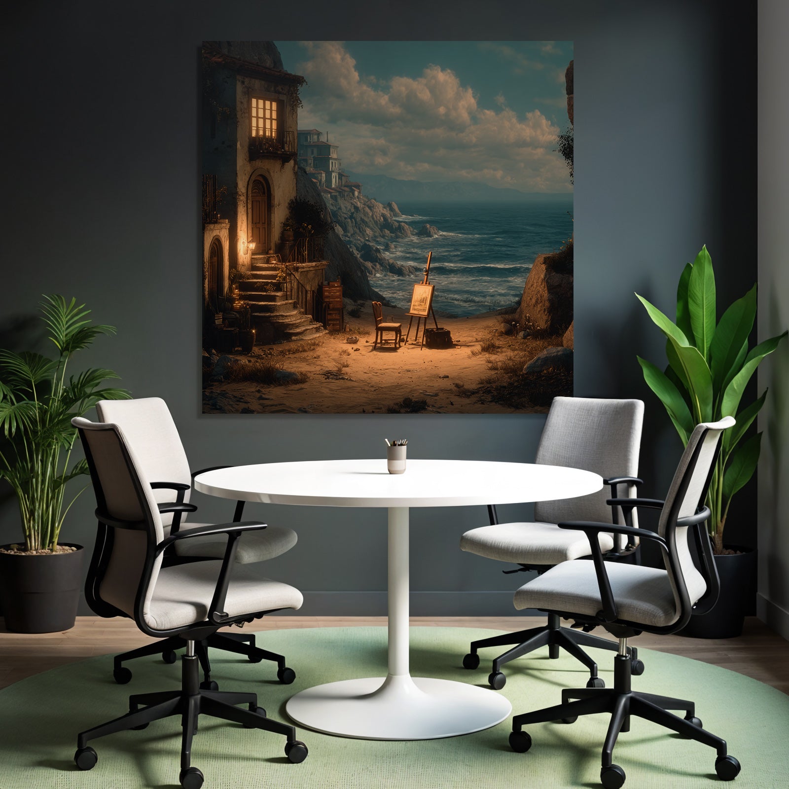 Tranquility Coastal Landscape House With Luminous Window Art Supplies