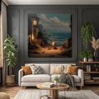 Tranquility Coastal Landscape House With Luminous Window Art Supplies