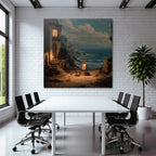 Tranquility Coastal Landscape House With Luminous Window Art Supplies