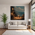 Tranquility Coastal Landscape House With Luminous Window Art Supplies