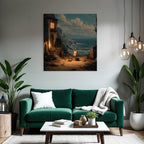 Tranquility Coastal Landscape House With Luminous Window Art Supplies