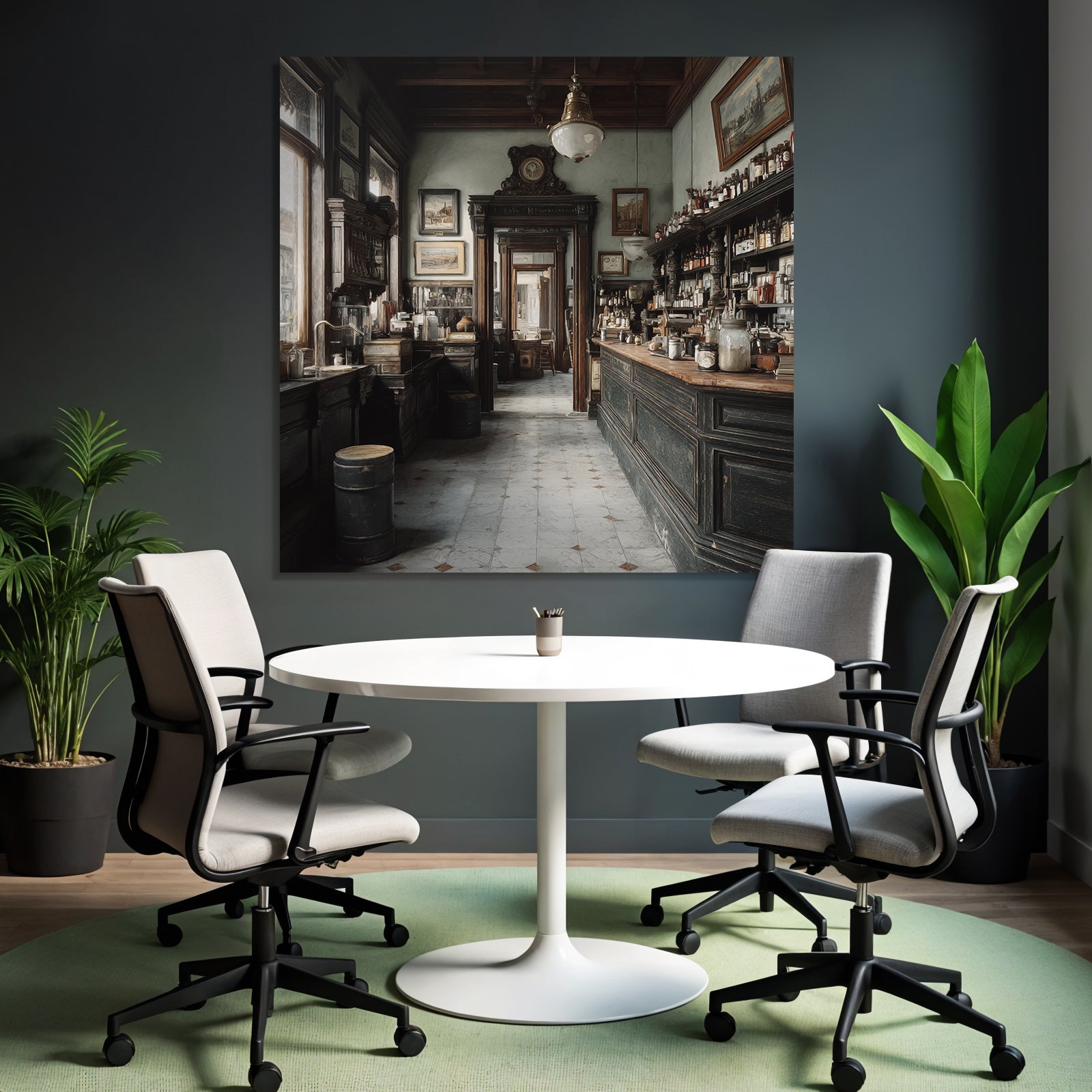 Vintage interior view of a bar and cafe with wooden shelves and lights