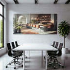 Cafe Interior Modern Design Leather Chairs And Plants