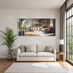Cafe Interior Modern Design Leather Chairs And Plants