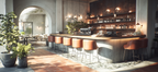 Cafe Innenansicht Moderne Design Lederstuhle Und Pflanzen | Bars Cafes Theater Bibliotheken | Architektur