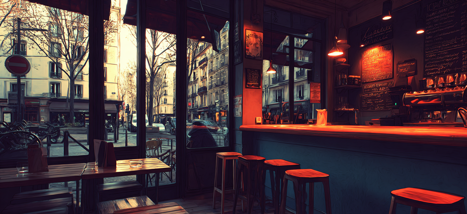 Cafe Innenansicht Warm Einladend Holztische Barhocker | Bars Cafes Theater Bibliotheken | Architektur
