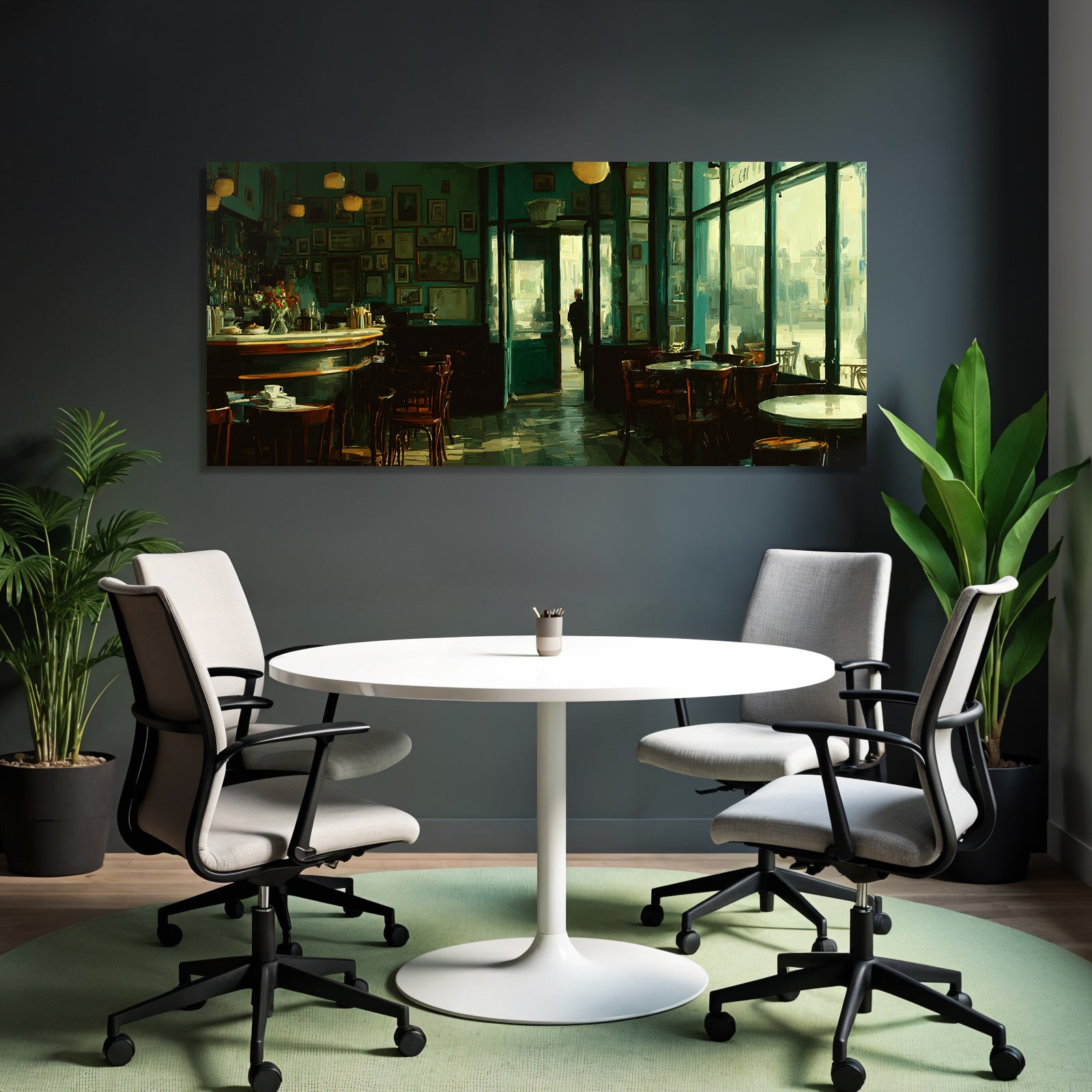 Cafe Innenraum Warm Einladend Mit Naturlicht Und Lebendigem Ambiente