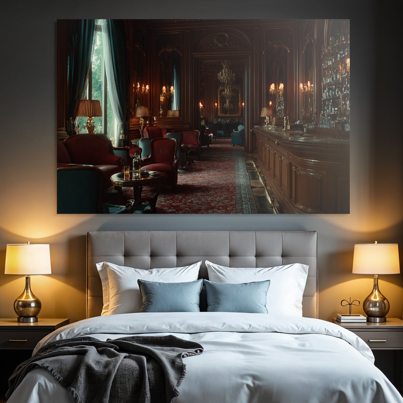 Elegantes Innenraum Lounge Hotel Bar Mit Holzverkleidung Und Plüschmöbeln