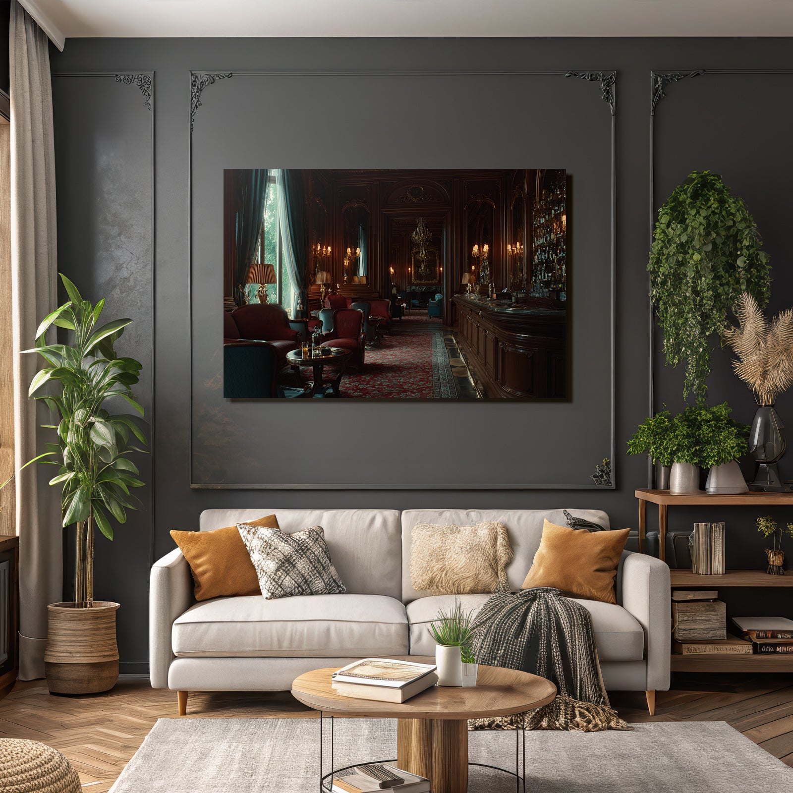 Elegantes Innenraum Lounge Hotel Bar Mit Holzverkleidung Und Plüschmöbeln