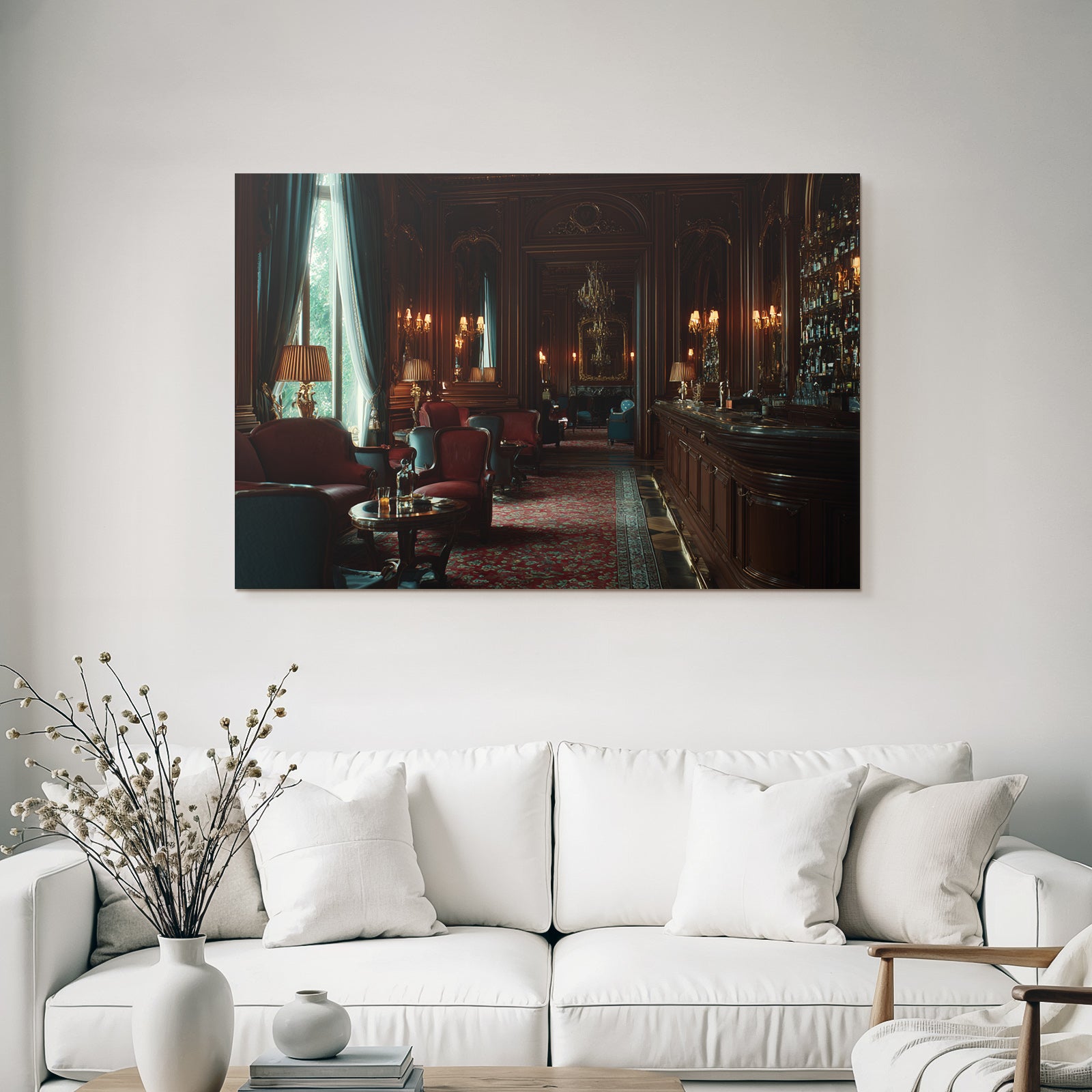 Elegantes Innenraum Lounge Hotel Bar Mit Holzverkleidung Und Plüschmöbeln