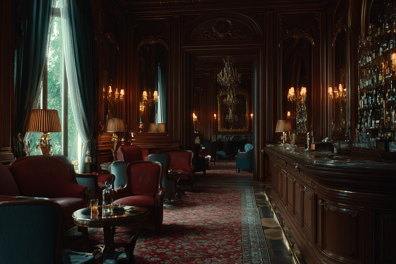 Elegantes Innenraum Lounge Hotel Bar Mit Holzverkleidung Und Plüschmöbeln | Bars Cafes Theater Bibliotheken | Architektur
