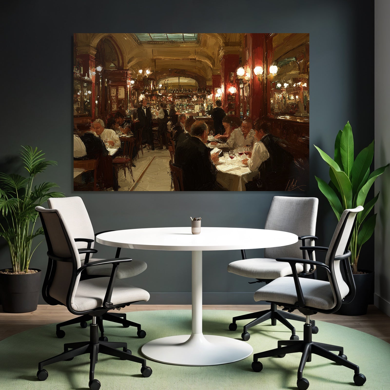 Elegant Restaurant With Guests And Waitstaff