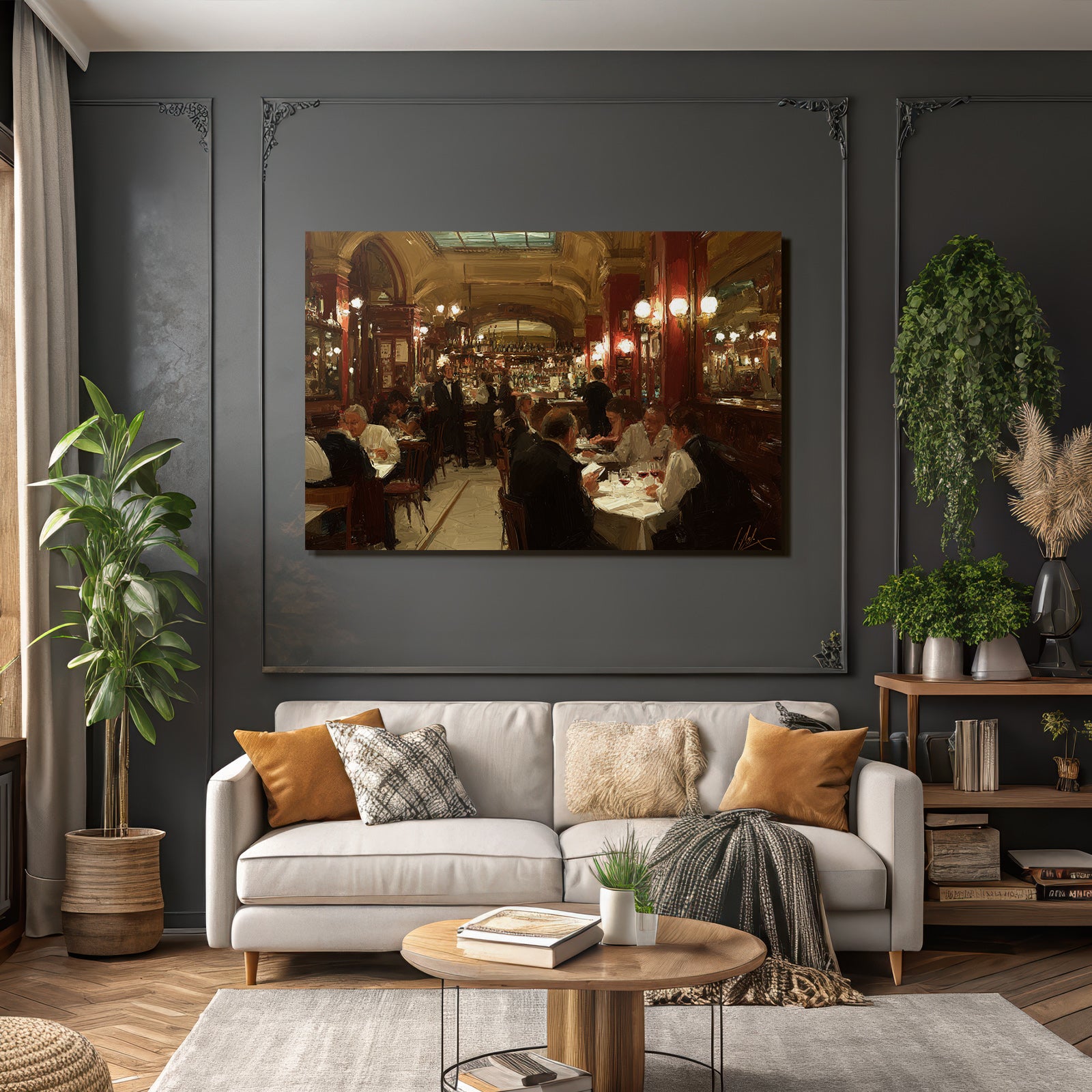 Elegant Restaurant With Guests And Waitstaff